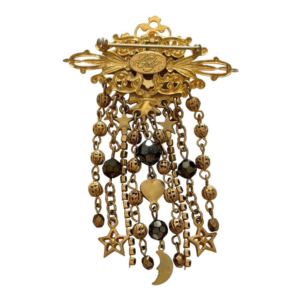 Kirks Folly Celestial Moon Sun Shooting Stars Jeweled Gold Tone Brooch - Picture 2 of 6